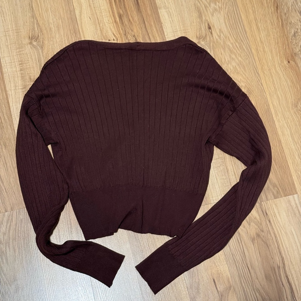 Lulu's Deep Brown Ribbed Cardigan - Picture 3 of 3